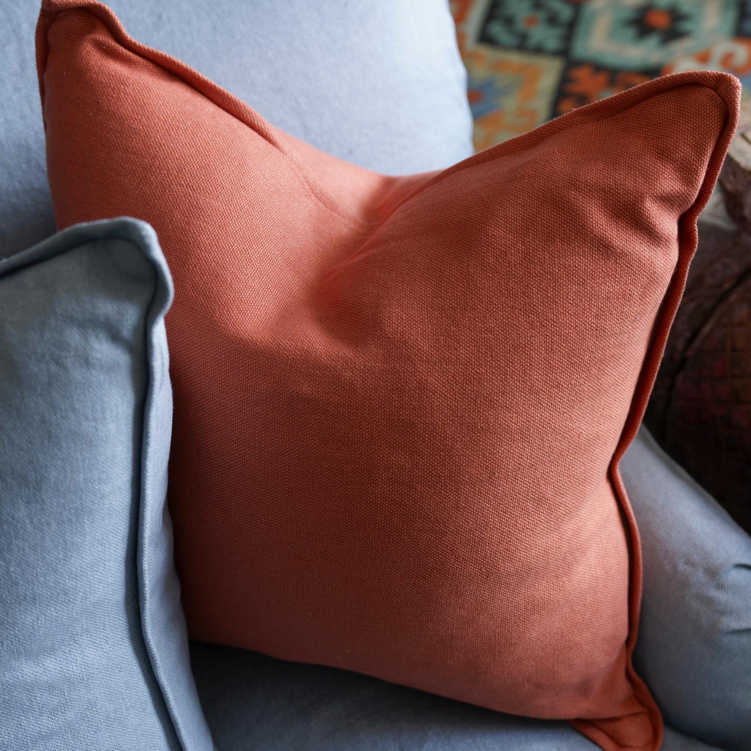 Rocco Orange Sustainable Feather Cushion 55cm X 55cm - Andrew Martin With Trim Fringe Linen Linen Blend Plain