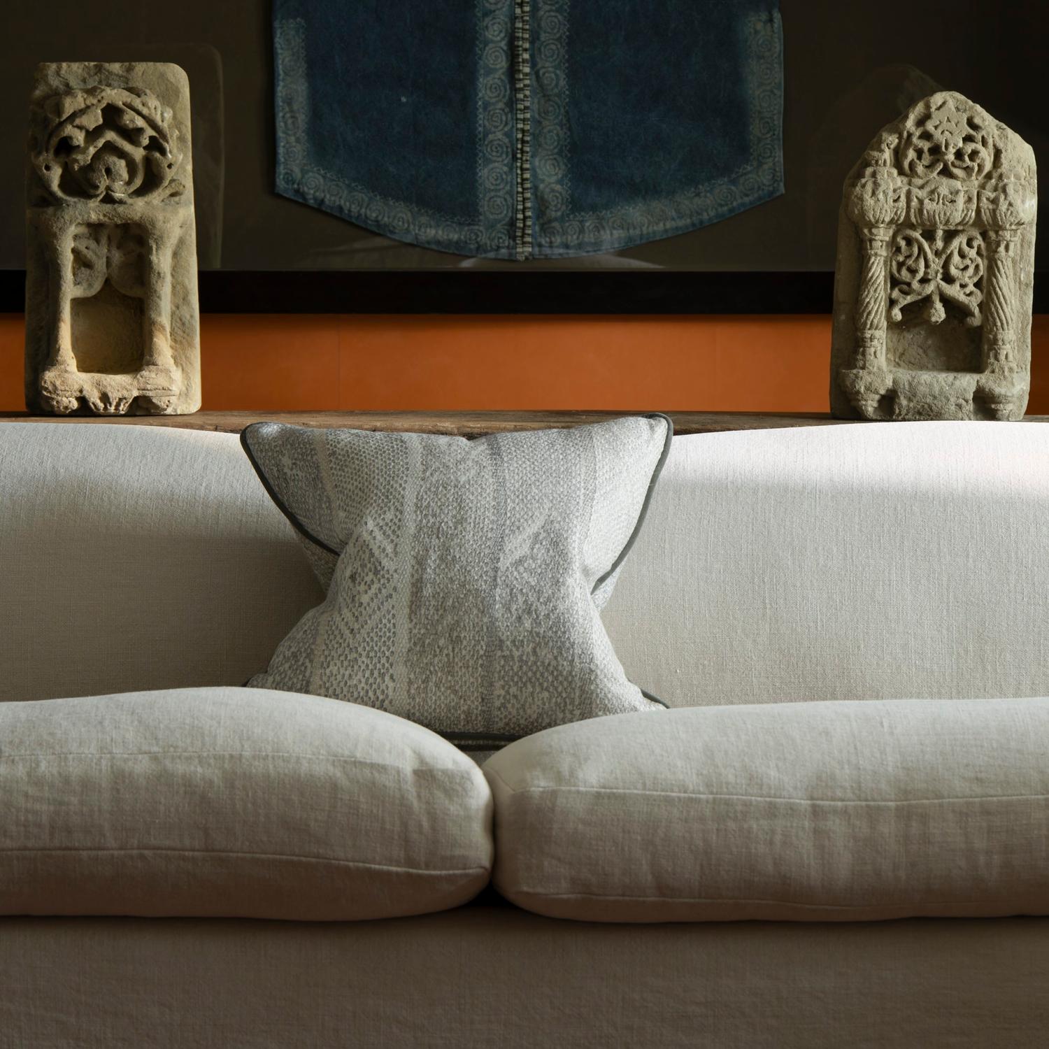 Isthmus Smoke Sustainable Feather Cushion 55cm X 55cm - Andrew Martin Linen Linen Blend Viscose Blend Herringbone Stripe