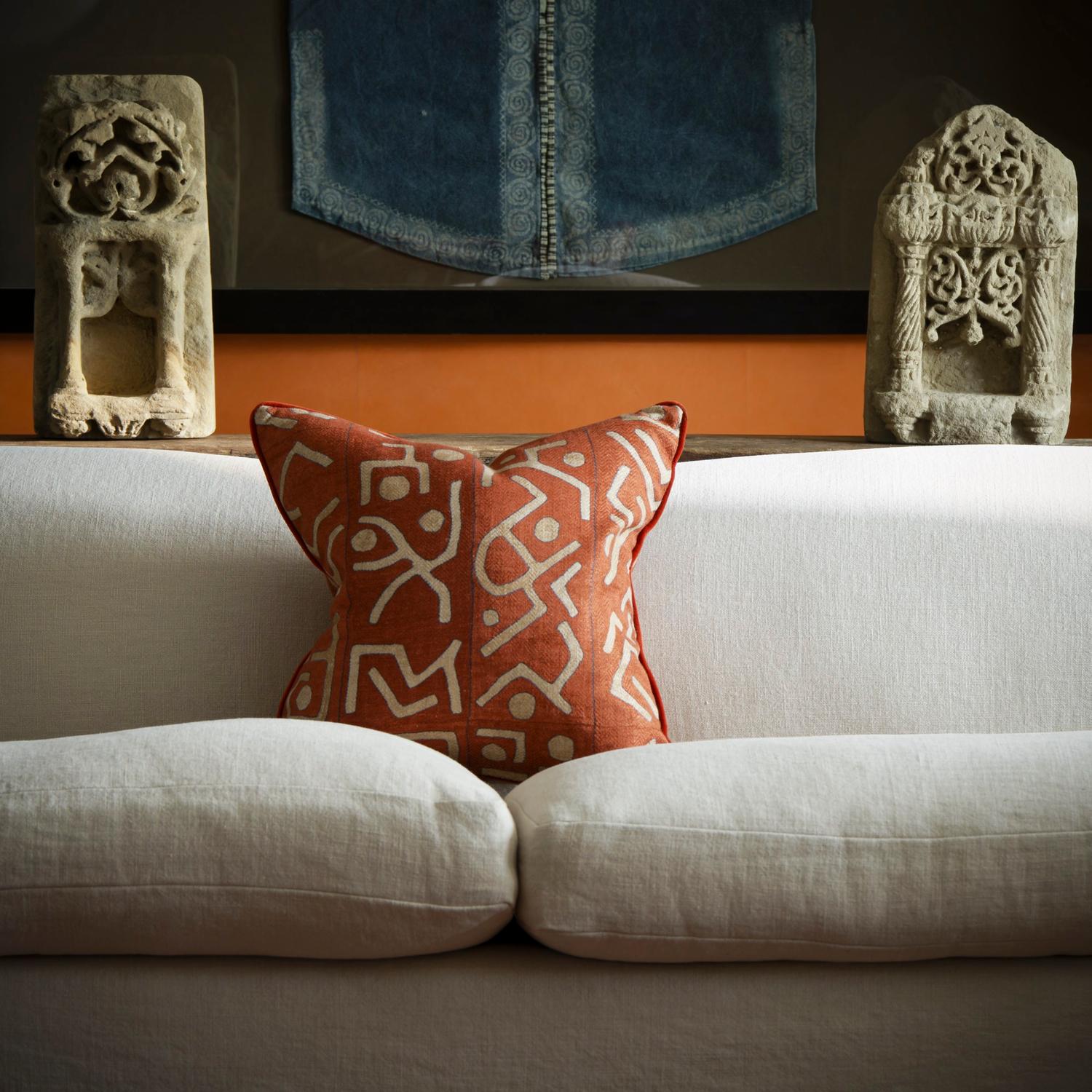 Ashanti Brick Sustainable Feather Cushion 55cm X 55cm - Andrew Martin Linen Linen Blend Viscose Blend Geometric