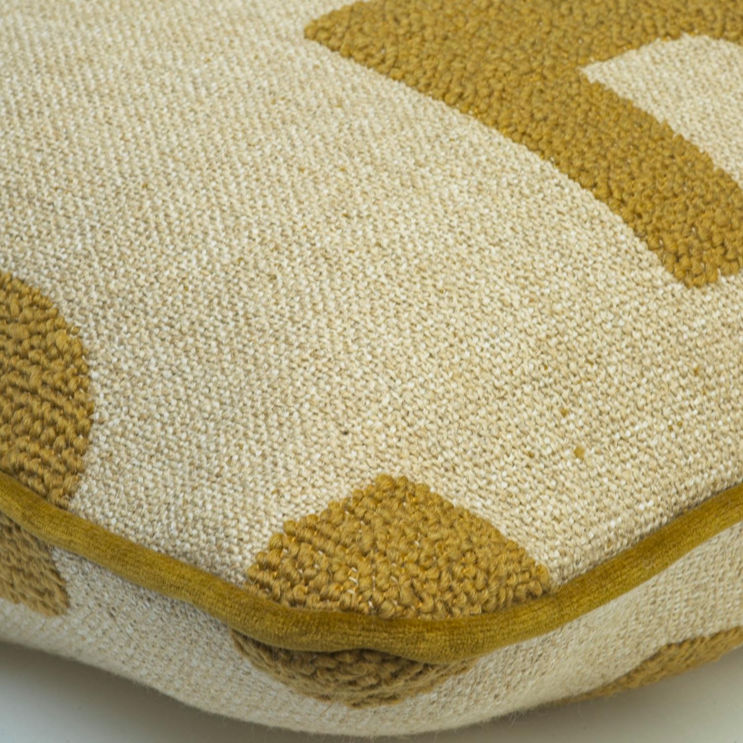 Peru Olive Sustainable Feather Cushion 55cm X 55cm - Andrew Martin Cotton Blend Linen Blend Wool Blend Geometric Weave