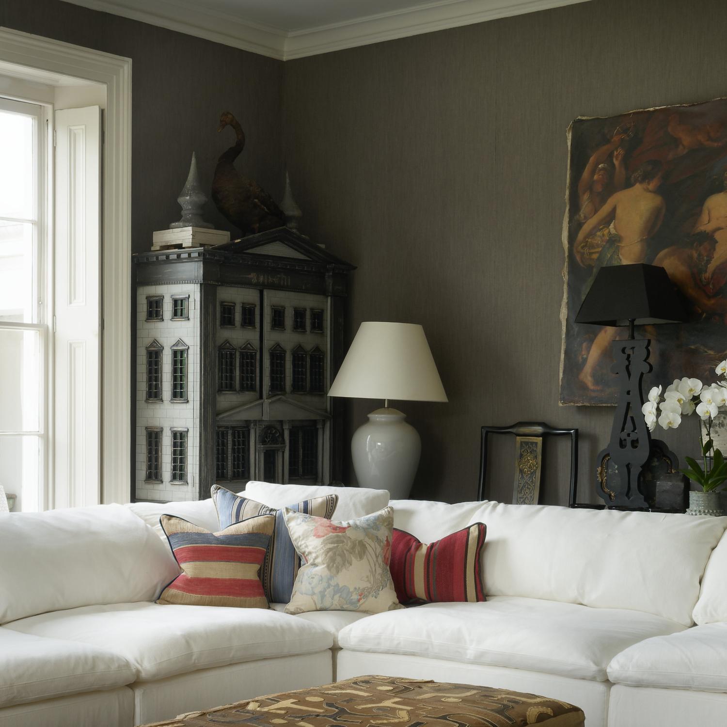 Portscatho Plume Sustainable Feather Cushion 55cm X 40cm Red - Andrew Martin Wool Blend Stripe