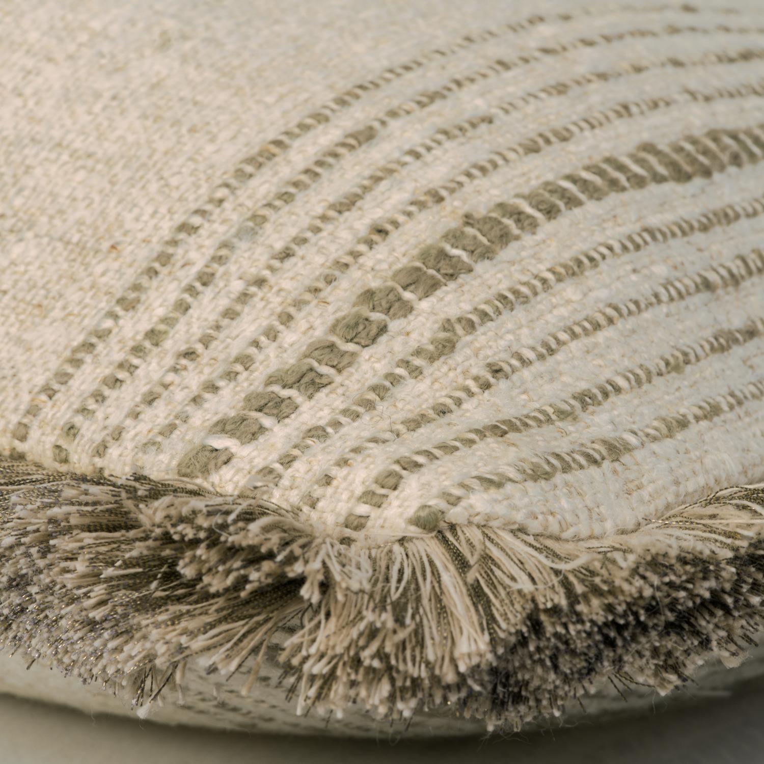 Atrani Stripe Taupe Rectangular Sustainable Feather Cushion - Andrew Martin Sophie Paterson With Trim Fringe Linen Linen Blend Viscose Blend