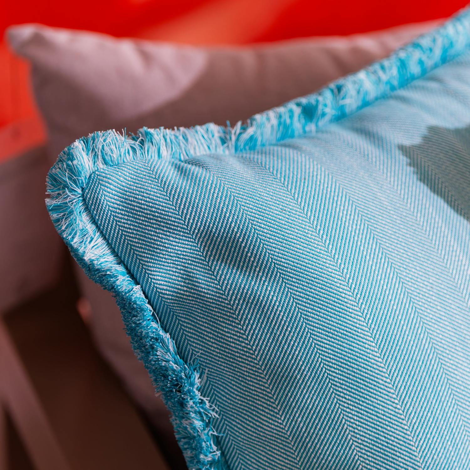 Riviera Turquoise Hollowfibre Cushion 55cm X 55cm - Andrew Martin Sophie Paterson Herringbone