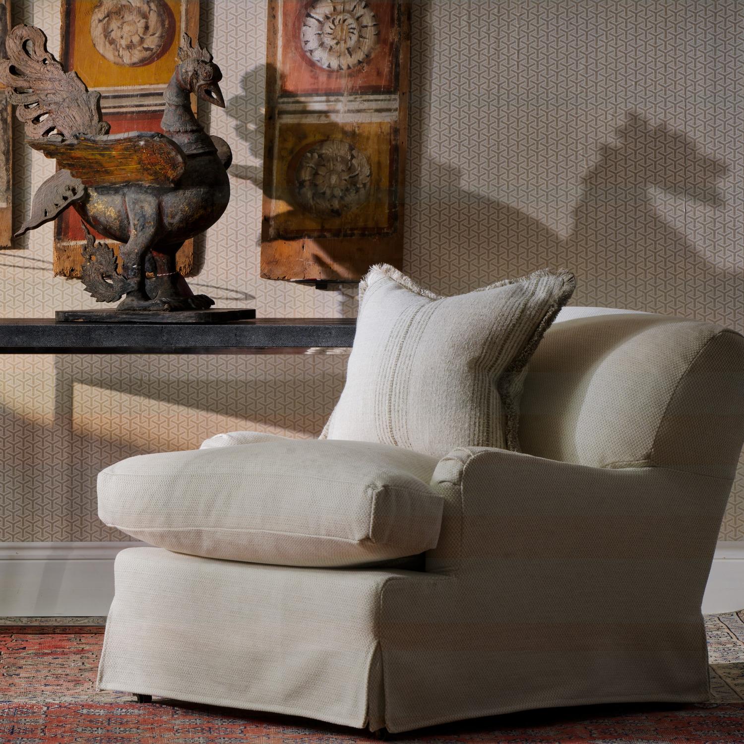 Atrani Stripe Taupe Sustainable Feather Cushion - Andrew Martin Sophie Paterson With Trim Fringe Linen Blend