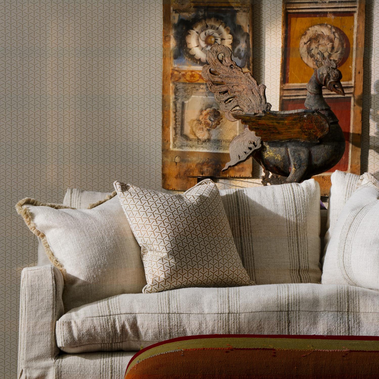 Monte Almond Sustainable Feather Cushion 55cm X 55cm - Andrew Martin Sophie Paterson Linen Blend Geometric