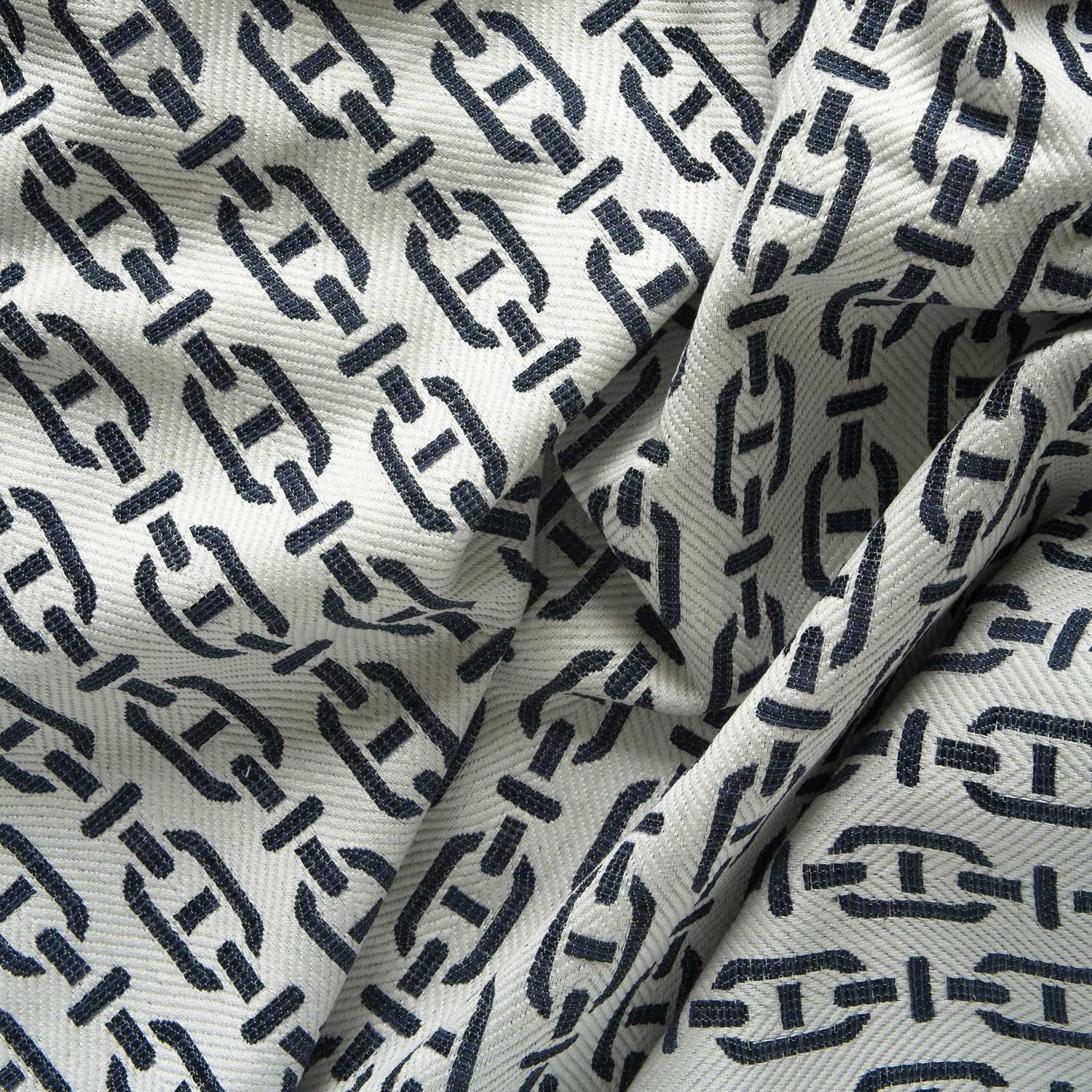 Burlington Navy Sustainable Feather Cushion - Andrew Martin Sophie Paterson Cotton Blend Linen Blend Geometric