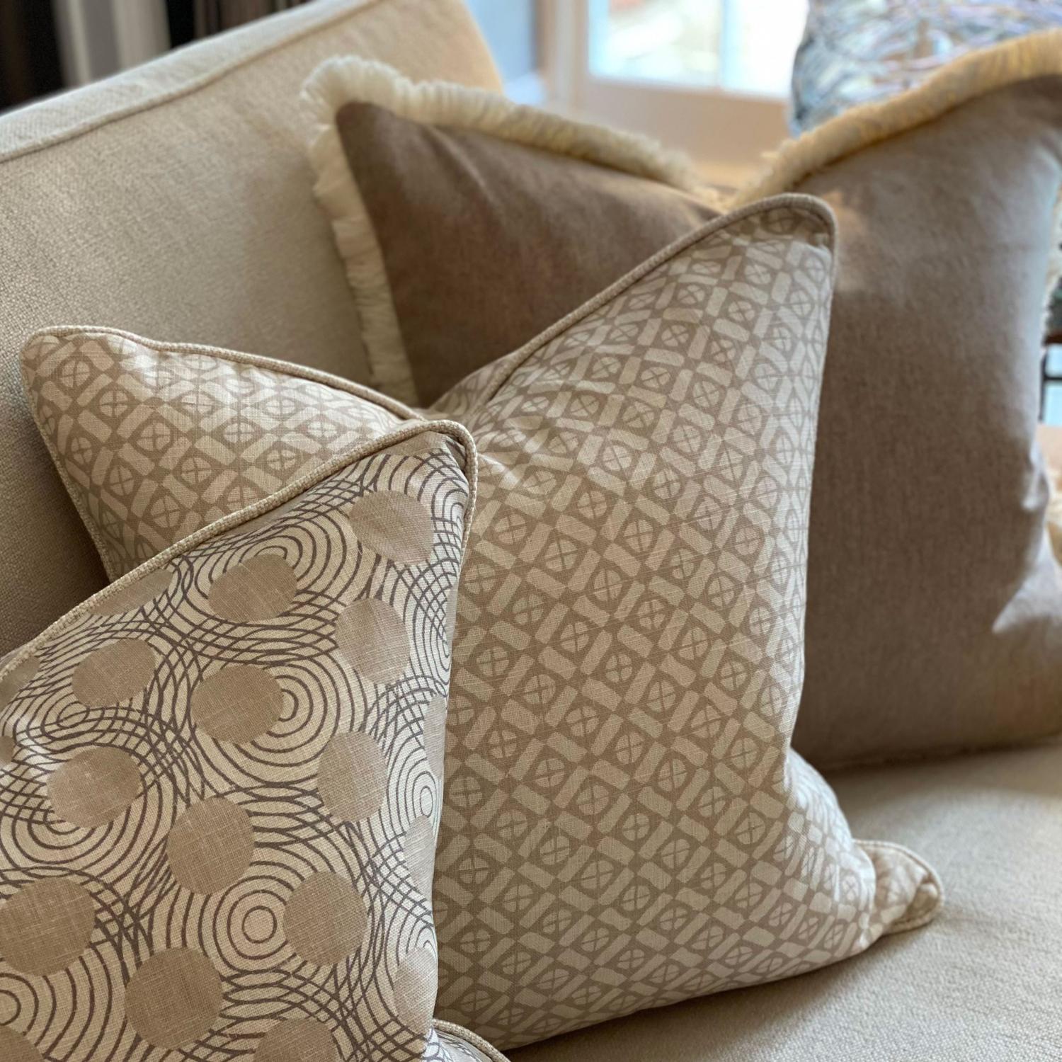 York Camel Vesper Sustainable Feather Cushion - Andrew Martin Sophie Paterson With Trim Fringe Wool Wool Blend Plain