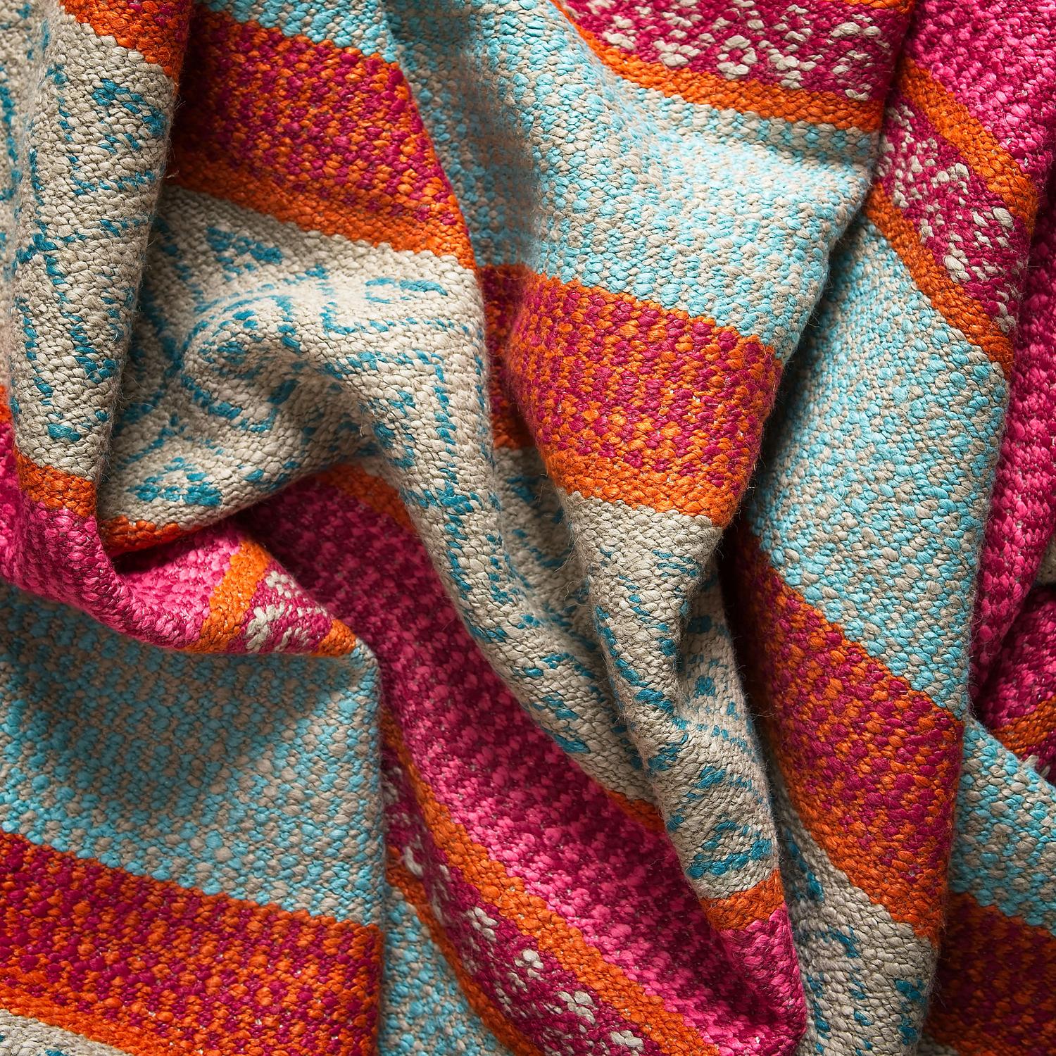 Pampas Teal Sustainable Feather Cushion 55cm X 55cm - Andrew Martin With Trim Fringe Cotton Blend Linen Blend Stripe