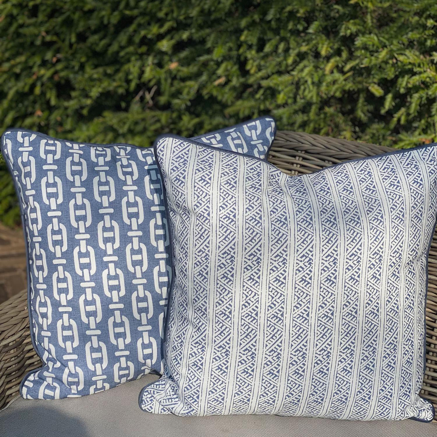 Ostuni Stripe Navy Outdoor Hollowfibre Cushion - Andrew Martin Sophie Paterson Geometric Stripe