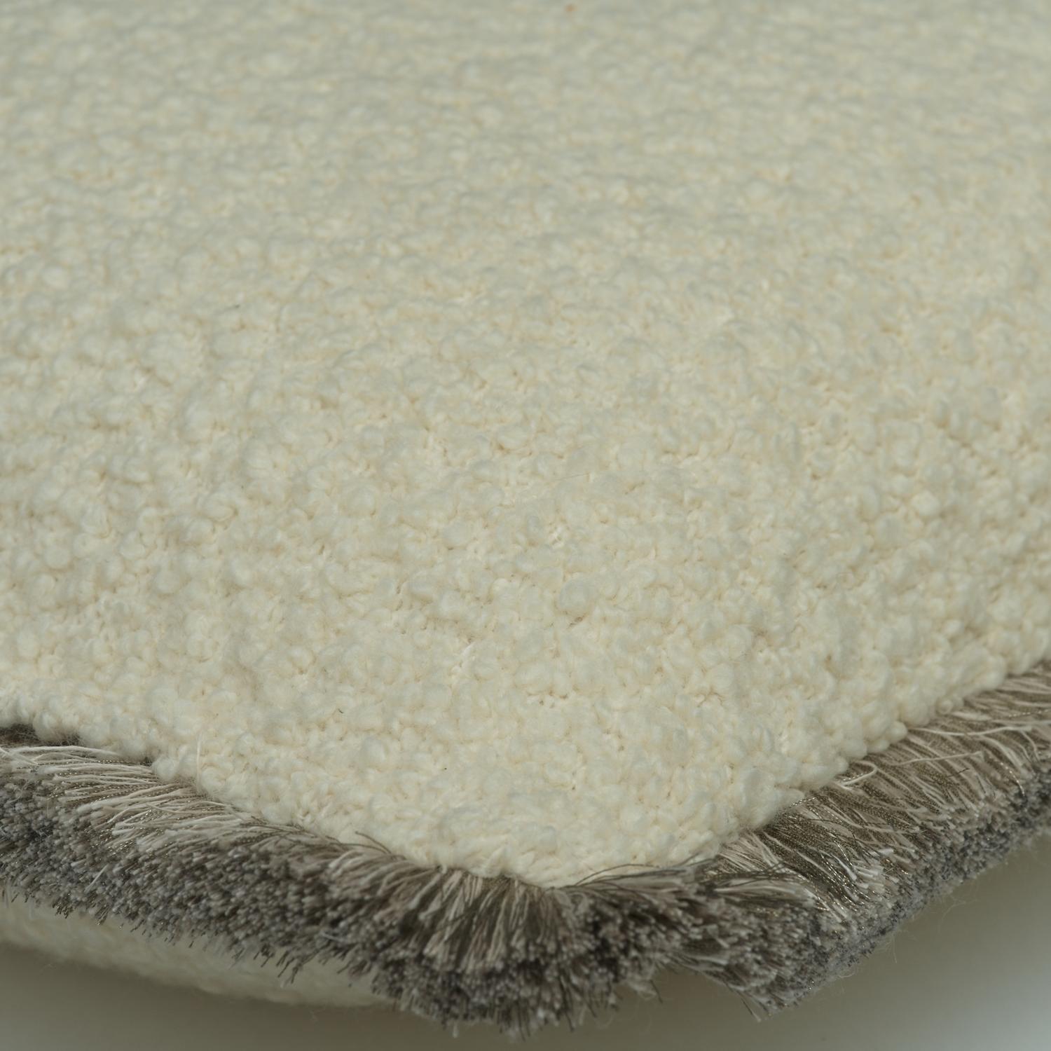 Fleece Chalk Sustainable Feather Cushion 55cm X 55cm - Andrew Martin Boucl With Trim Fringe Weave