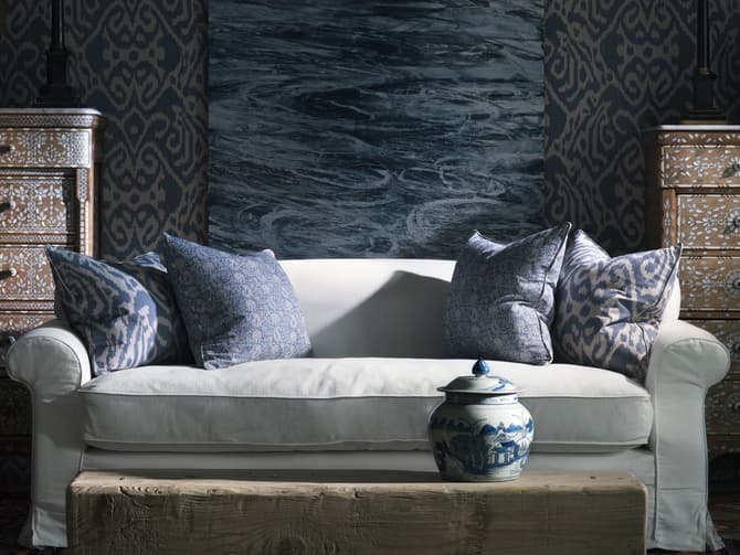 Otter Denim Cushion | Ikat Feather Cushion - Andrew Martin