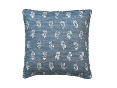 Botanical  linen cushion in deep blue 