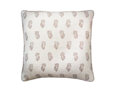 Botanical sprig cushion in warm brown on ivory 