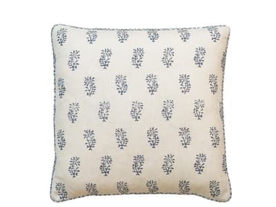 Botanical sprig cushion in blue and ivory 