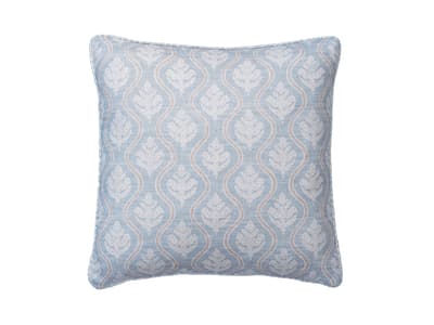 Leaf motif cushion in soft blue