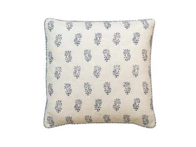 Botanical sprig cushion in blue and ivory 