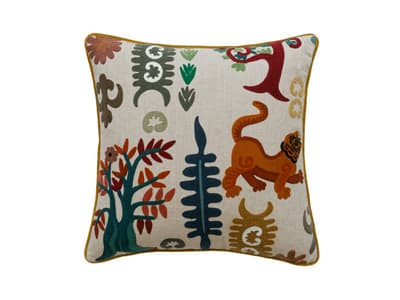 Vibrant stylised embroidery cushion