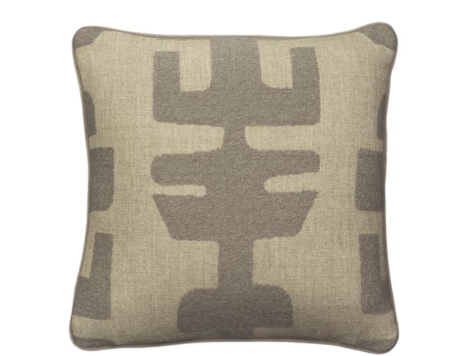 Cushion with geometric design, woven in smoky grey