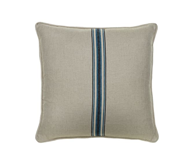 Linen cushion with a blue medal stripe