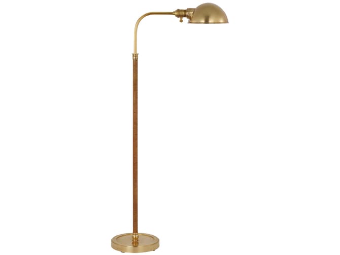 Floor lamp in antique brass and rattan finish