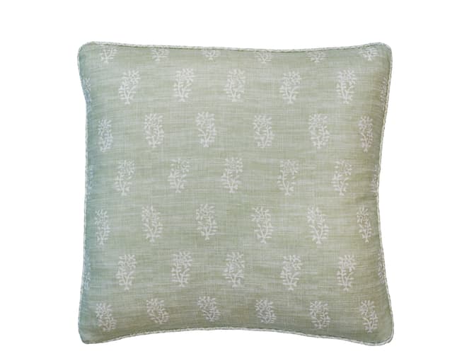 Botanical sprig cushion in light green