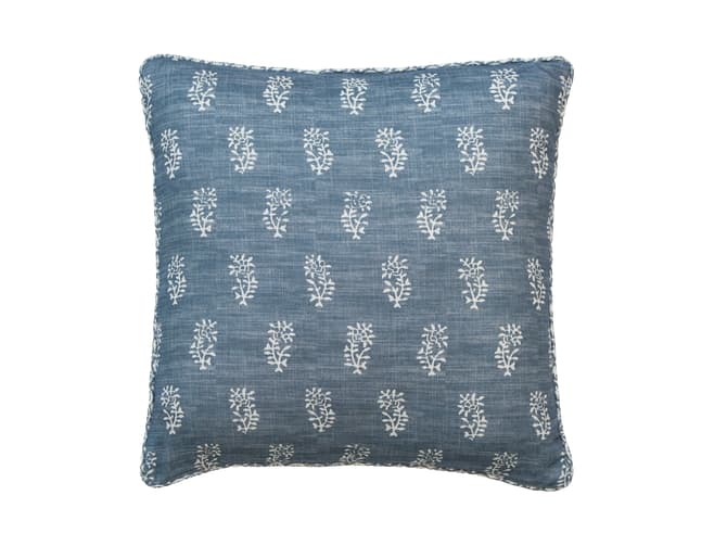 Botanical  linen cushion in deep blue 
