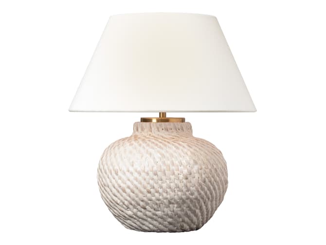 Cordless table lamp in white rattan