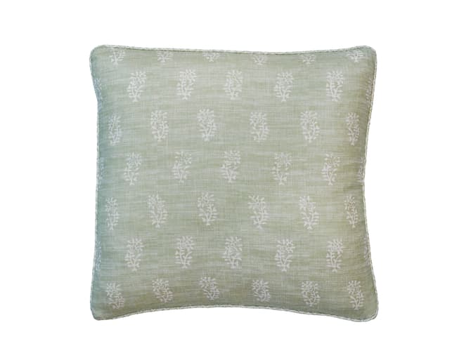 Botanical sprig cushion in light green