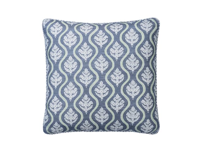 Leaf motif cushion in blue