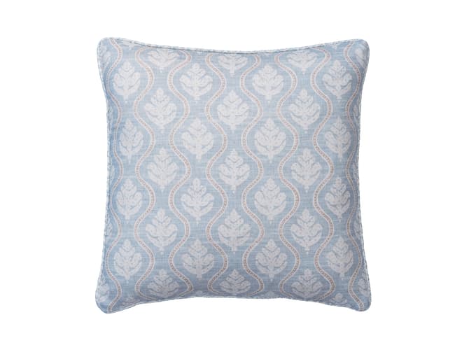 Leaf motif cushion in soft blue
