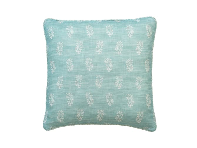 Botanical sprig cushion in blue-green