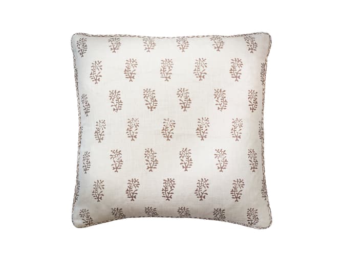 Botanical sprig cushion in warm brown on ivory 