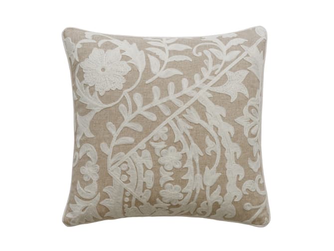 Calming floral embroidery cushion