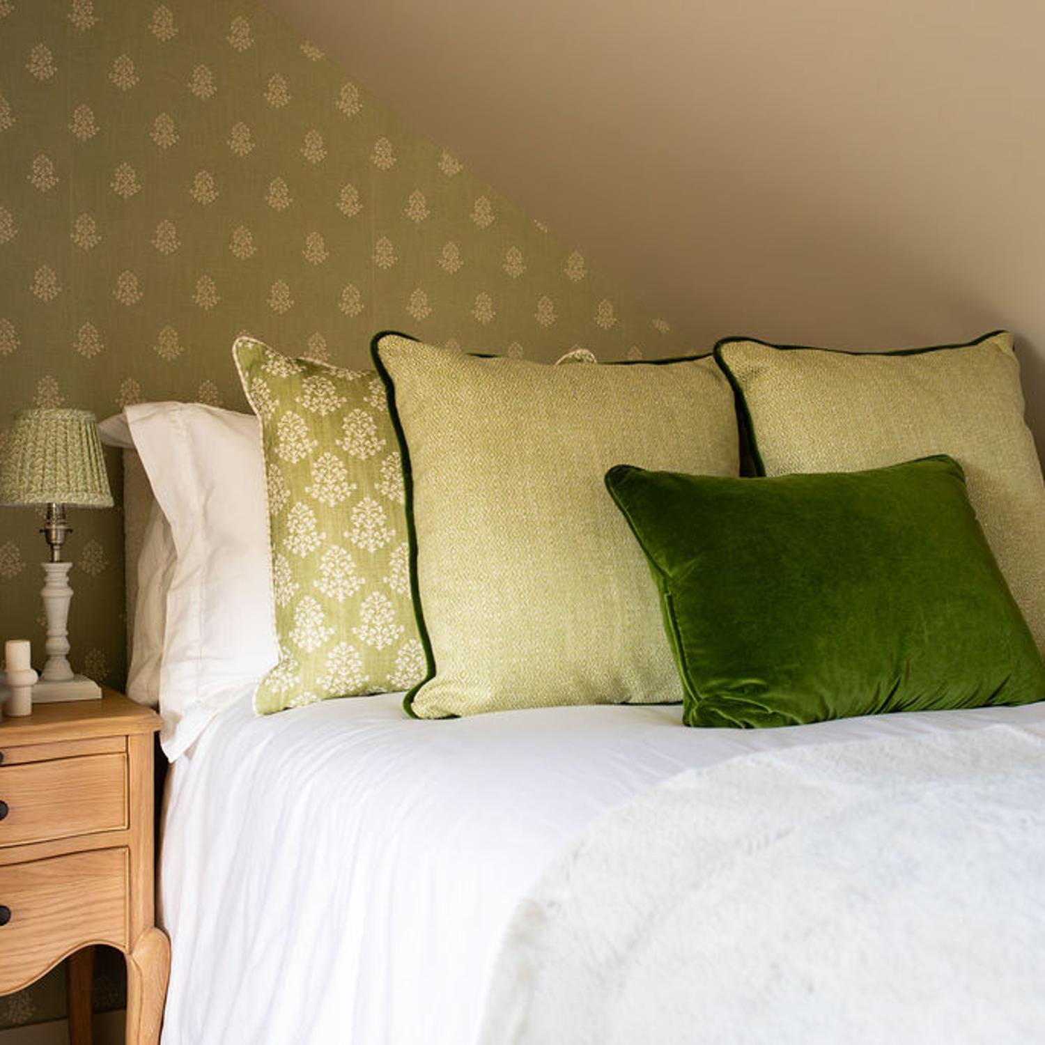 Sprig Leaf Sustainable Feather Cushion - Andrew Martin Eco-conscious Linen Blend Viscose Blend Floral Small Prints