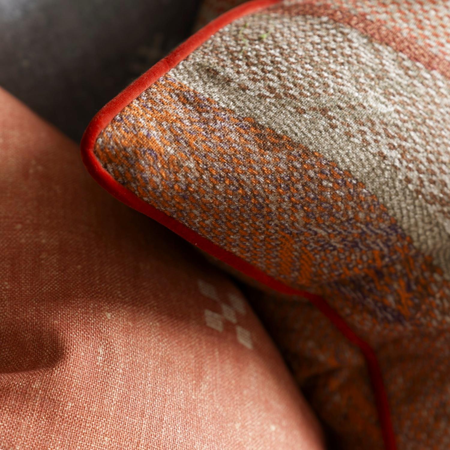 Isthmus Brick Chocolate Sustainable Feather Cushion 55cm X 55cm Brick Chocolate - Andrew Martin Linen Linen Blend Viscose Blend Herringbone