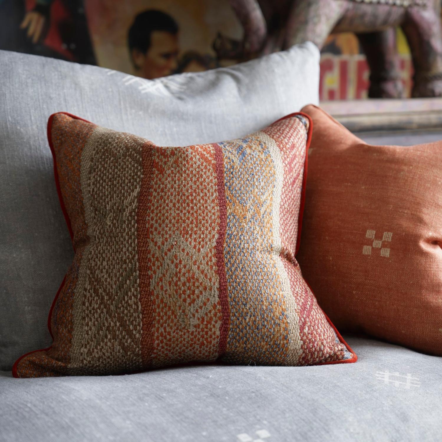 Jericho Brick Sustainable Feather Cushion 55cm X 55cm - Andrew Martin Linen Linen Blend Viscose Blend Geometric