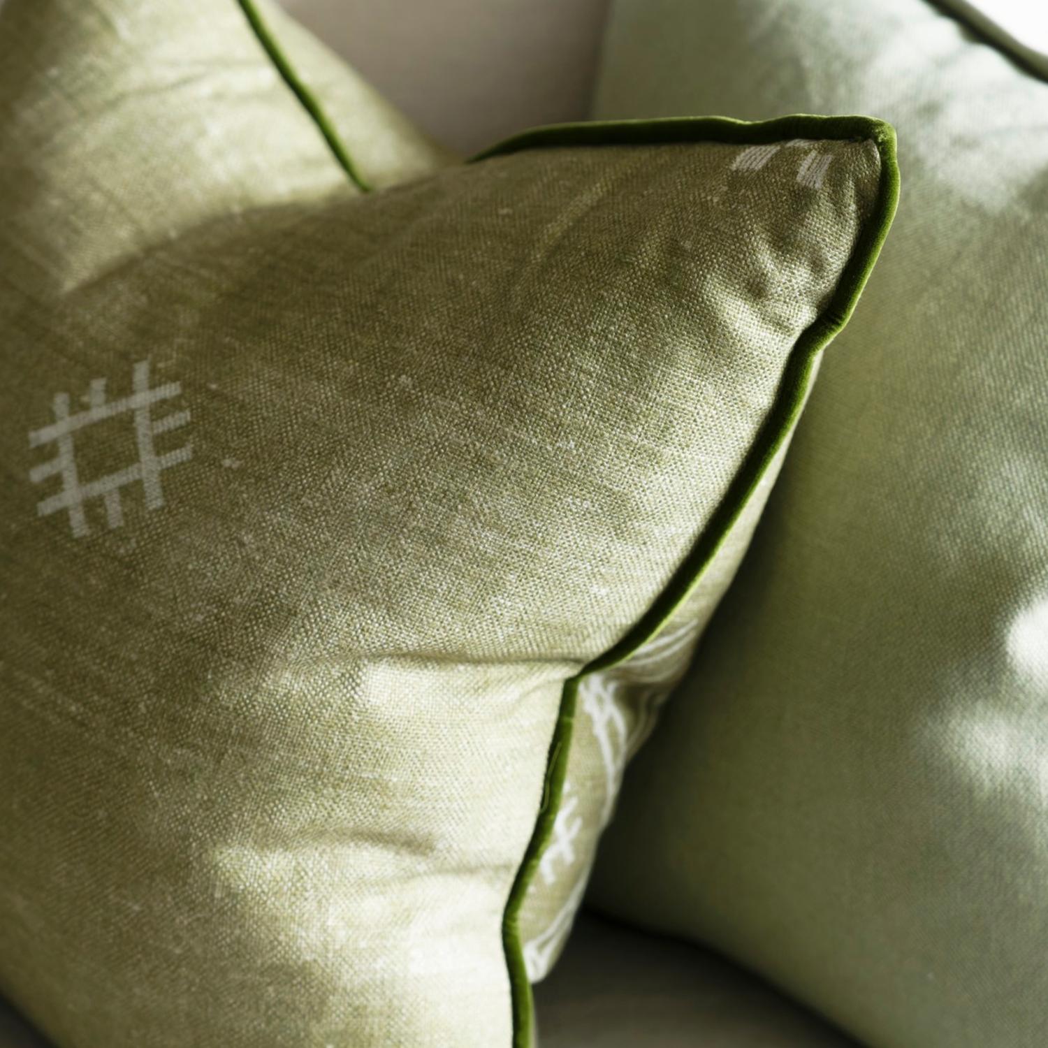 Jericho Green Sustainable Feather Cushion 55cm X 55cm - Andrew Martin Linen Linen Blend Viscose Blend Geometric