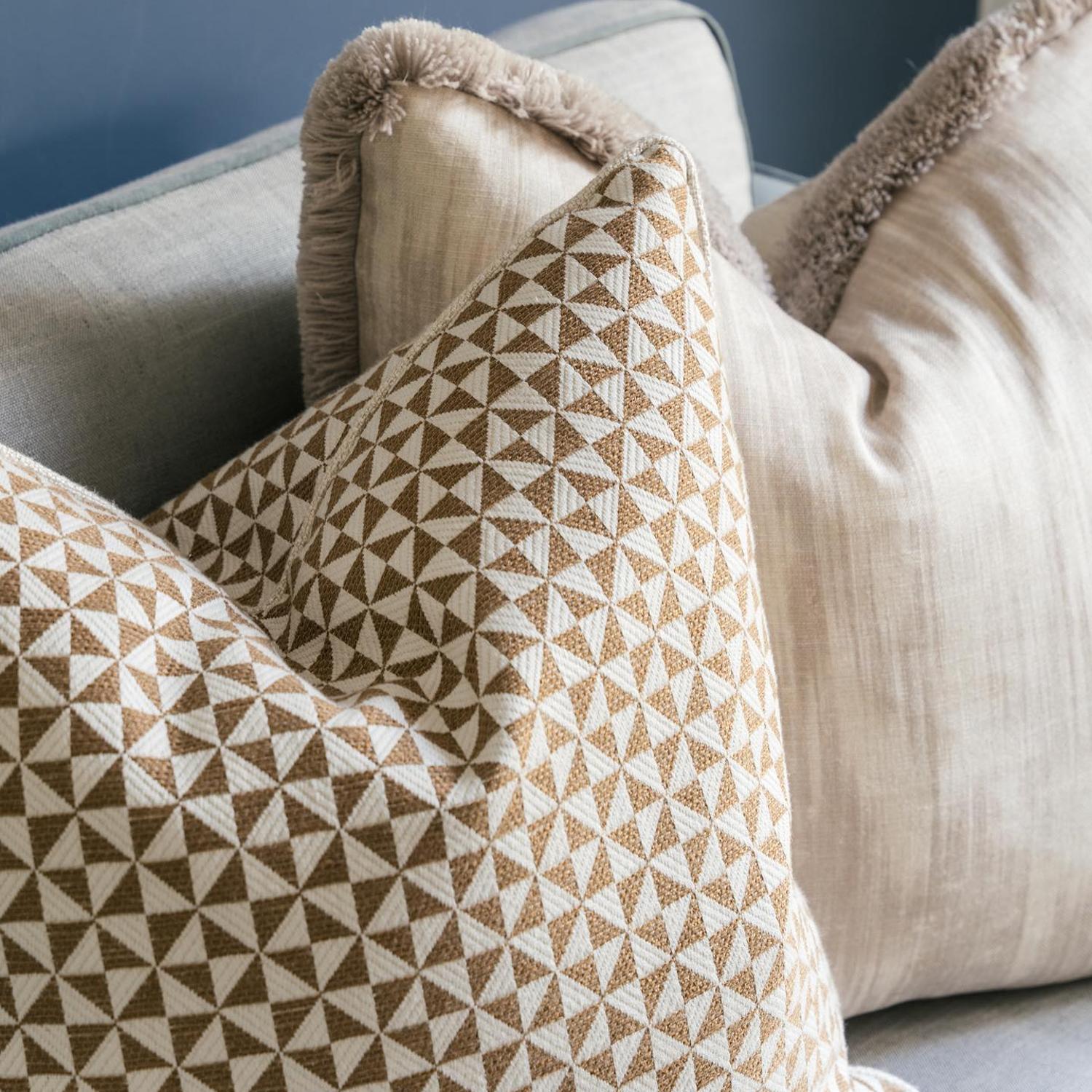 Apulia Canvas Mattinata Sustainable Feather Cushion 55cm X 55cm - Andrew Martin Sophie Paterson Eco-conscious With Trim Fringe Linen Blend Ikat