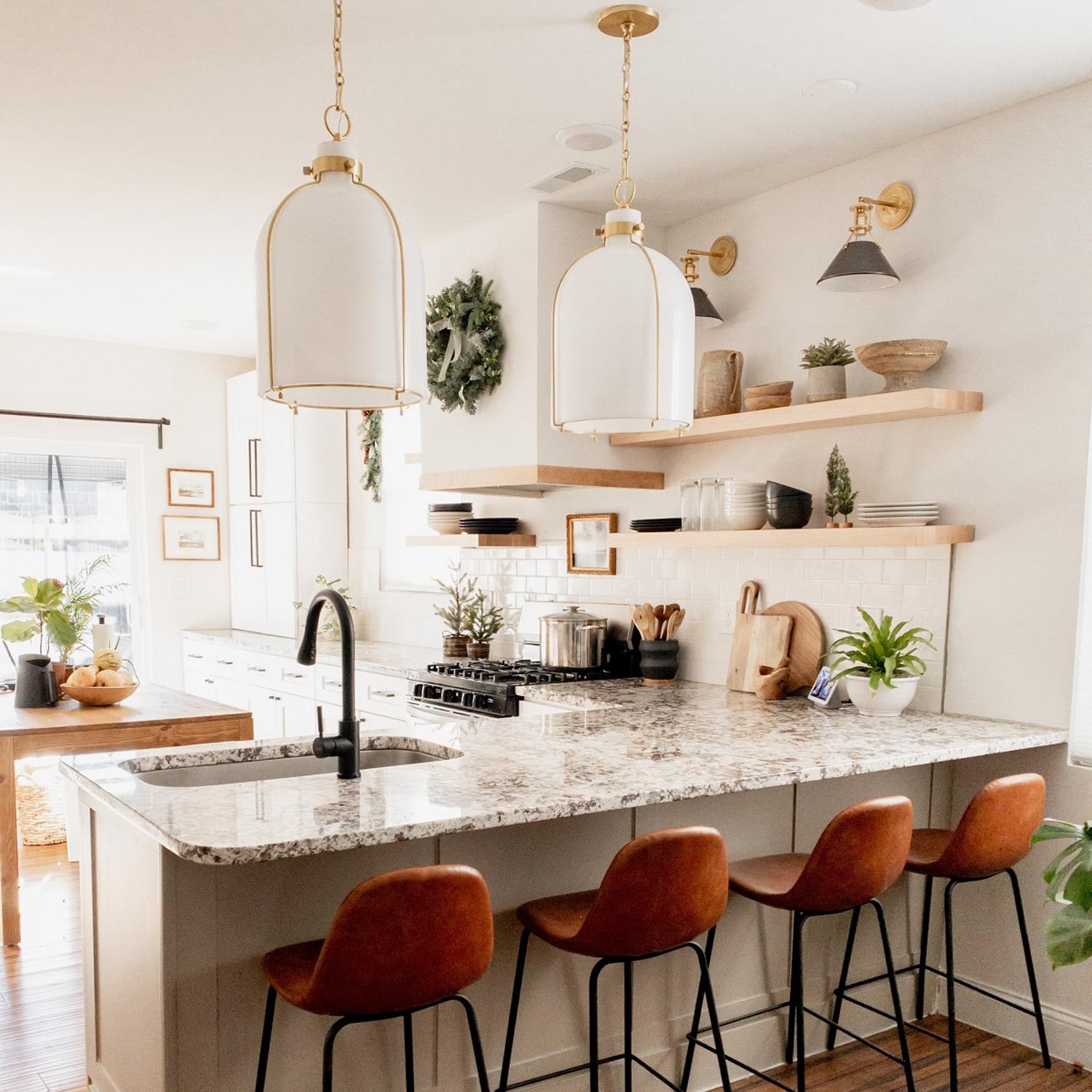 Eldridge Bell Pendant Light Brass White - Andrew Martin