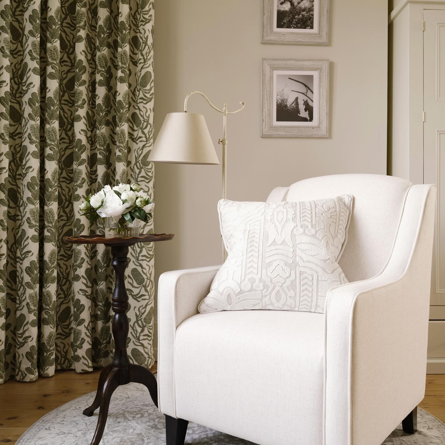 Totem Ivory Sustainable Feather Cushion - Andrew Martin Linen Linen Blend Embroidered Floral Geometric