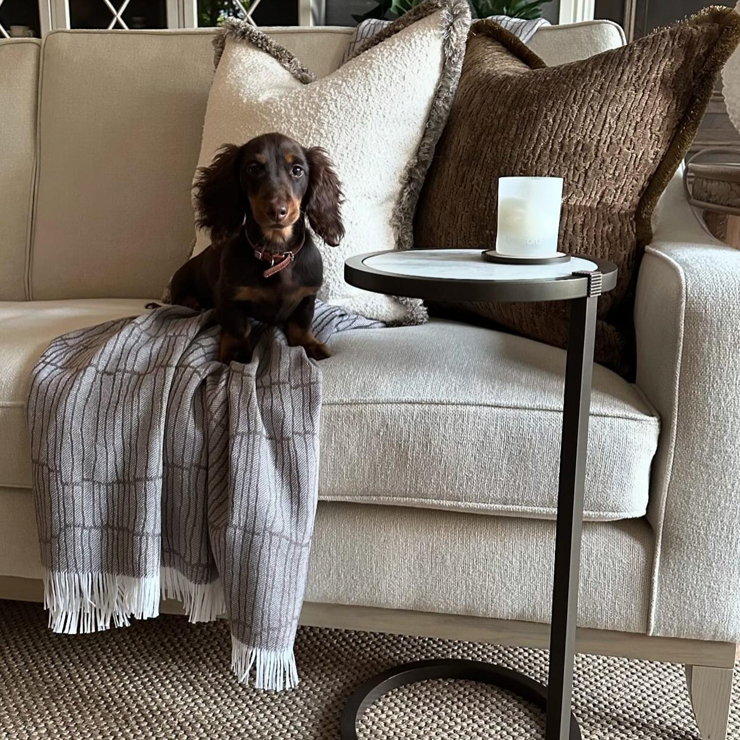 Huntsman Ivory Alezio Gold Sustainable Feather Cushion - Andrew Martin Sophie Paterson Boucl With Trim Fringe Cotton Blend Linen Blend Plain