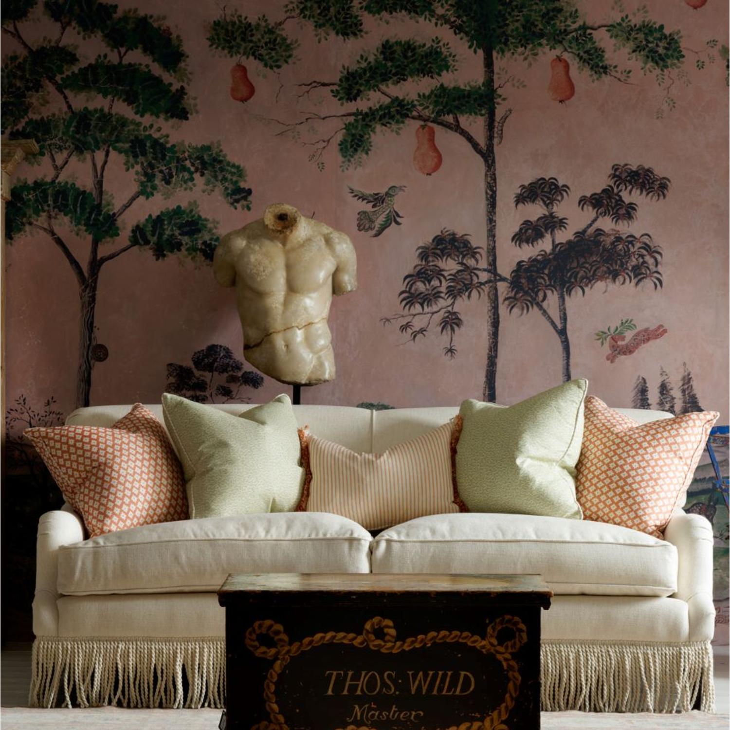 Pollen Fennel Sustainable Feather Cushion - Andrew Martin Eco-conscious Linen Blend Viscose Blend Small Prints