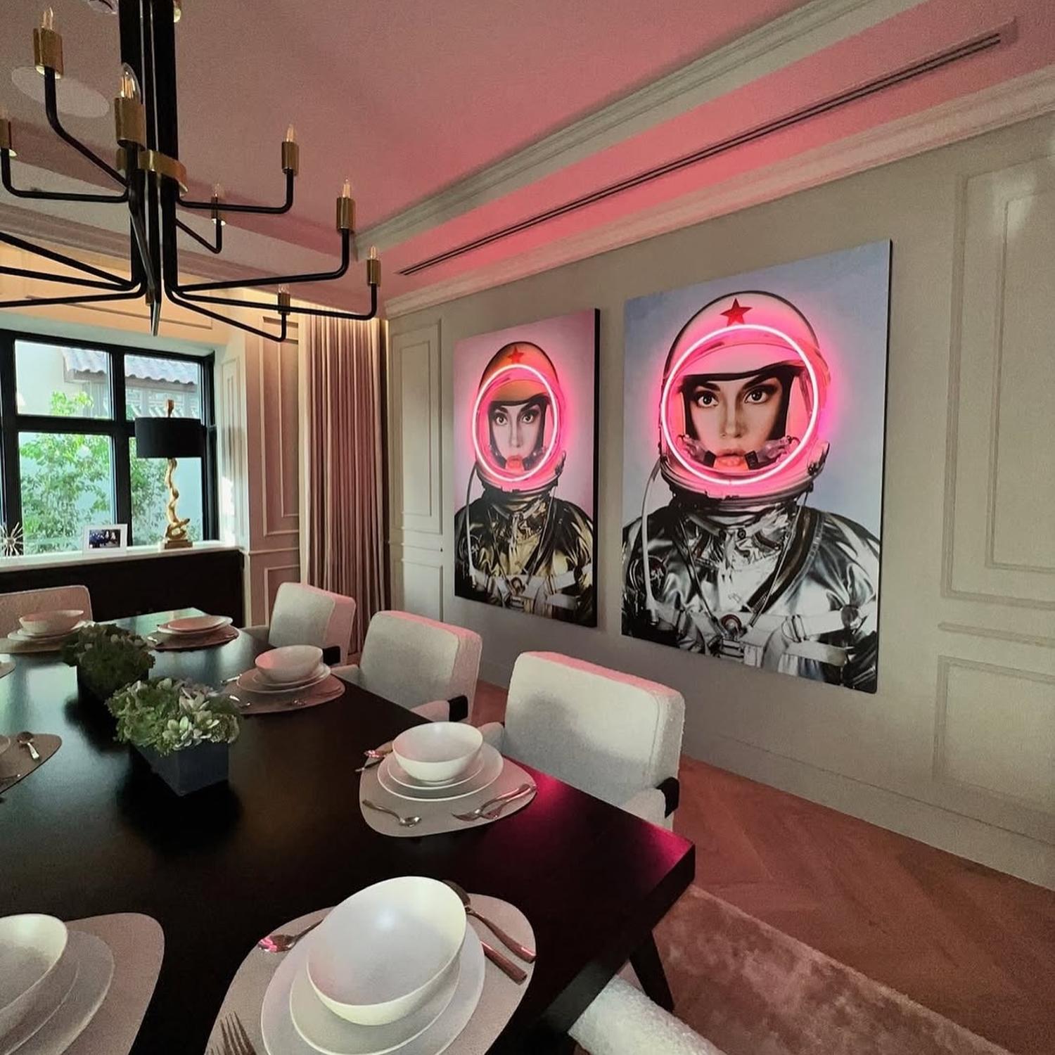 Neon - Space Girl Gold Neon Artwork Gold 122cm X 182cm - Andrew Martin