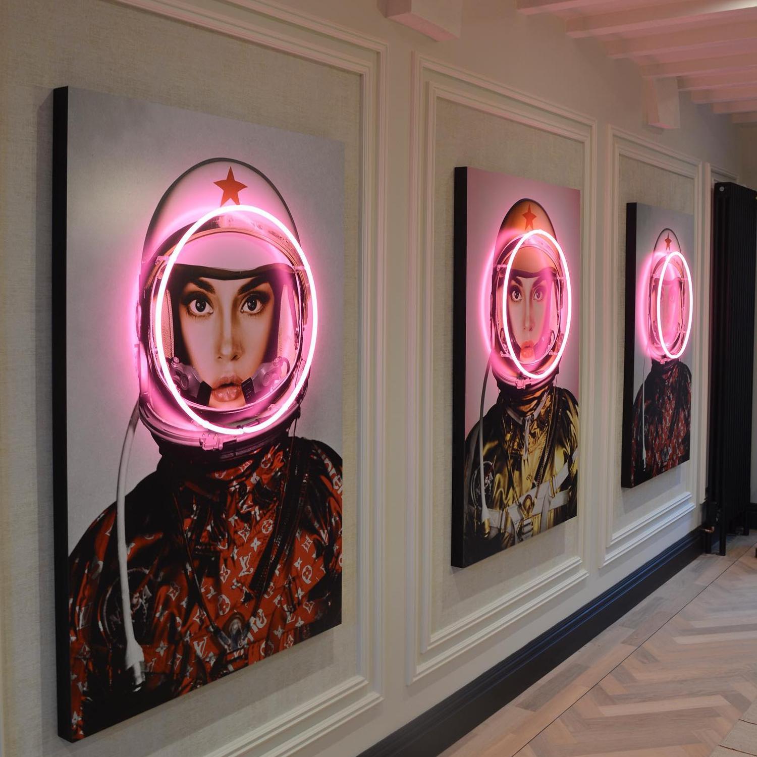 Space Girl Logos Red Neon Artwork Red 122cm X 182cm - Andrew Martin