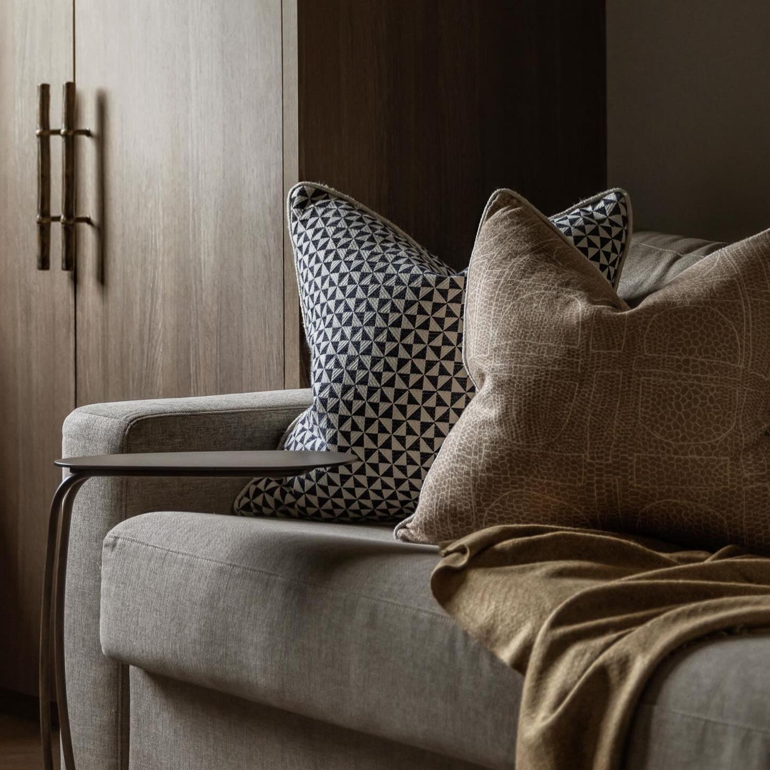 Curzon Almond Sustainable Feather Cushion - Andrew Martin Sophie Paterson Eco-conscious Cotton Blend Linen Blend Geometric