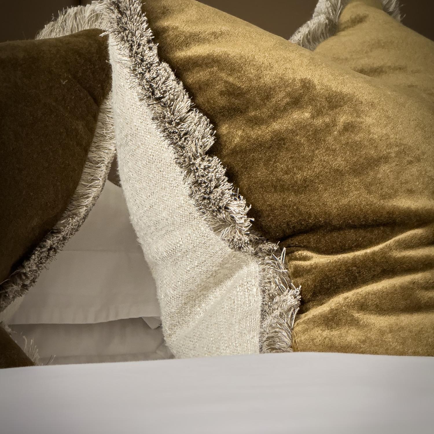 Venetia Bronze Sustainable Feather Cushion - Andrew Martin Sophie Paterson With Trim Fringe Velvet Plain