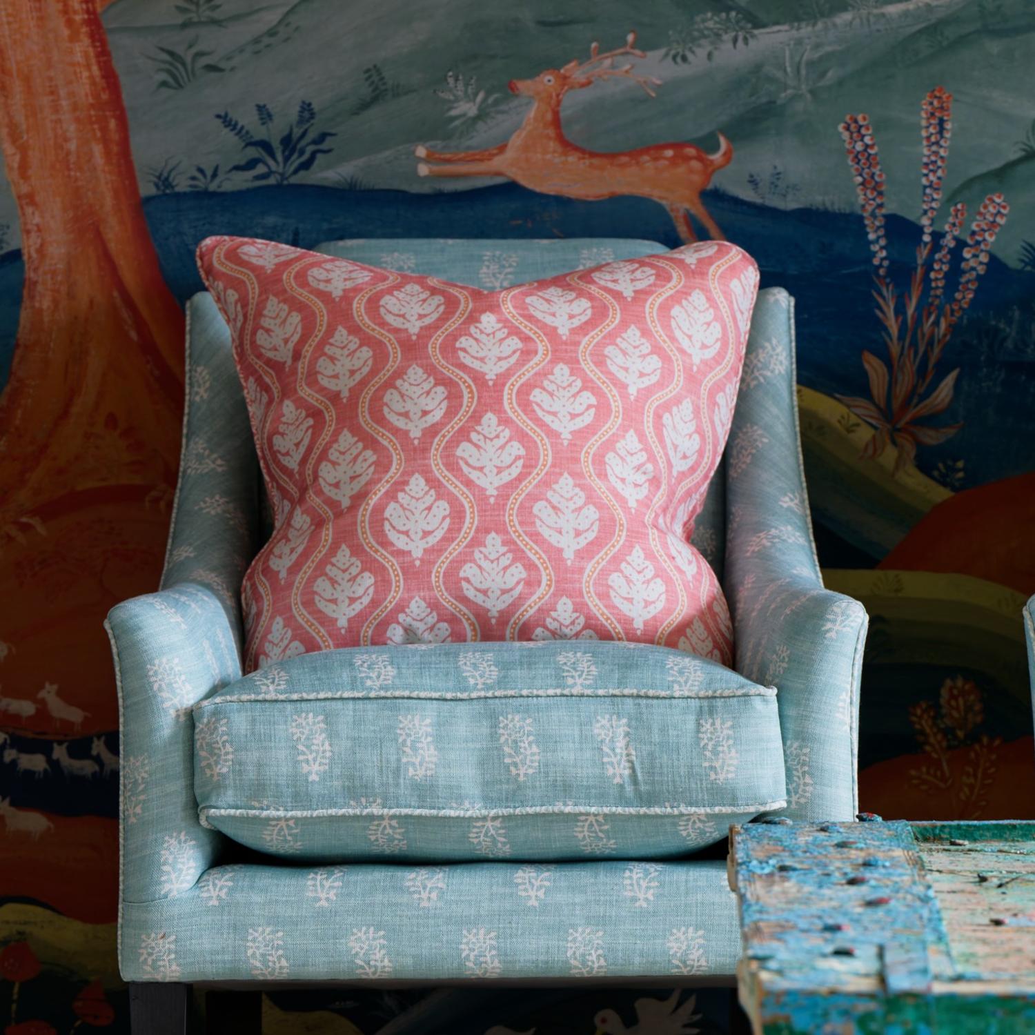 Fig Geranium Sustainable Feather Cushion 55cm X 55cm - Andrew Martin Linen Linen Blend Floral Small Prints