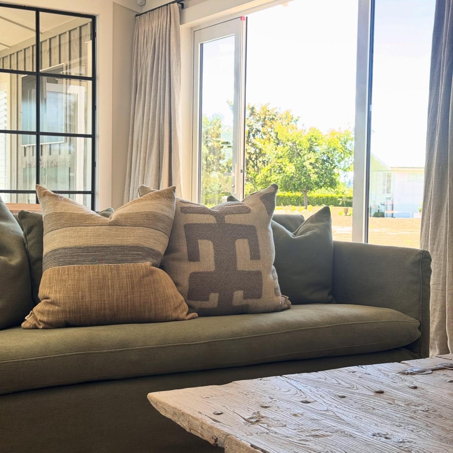 Peru Smoke Sustainable Feather Cushion 55cm X 55cm - Andrew Martin Boucl Cotton Blend Linen Blend Wool Blend Geometric Weave