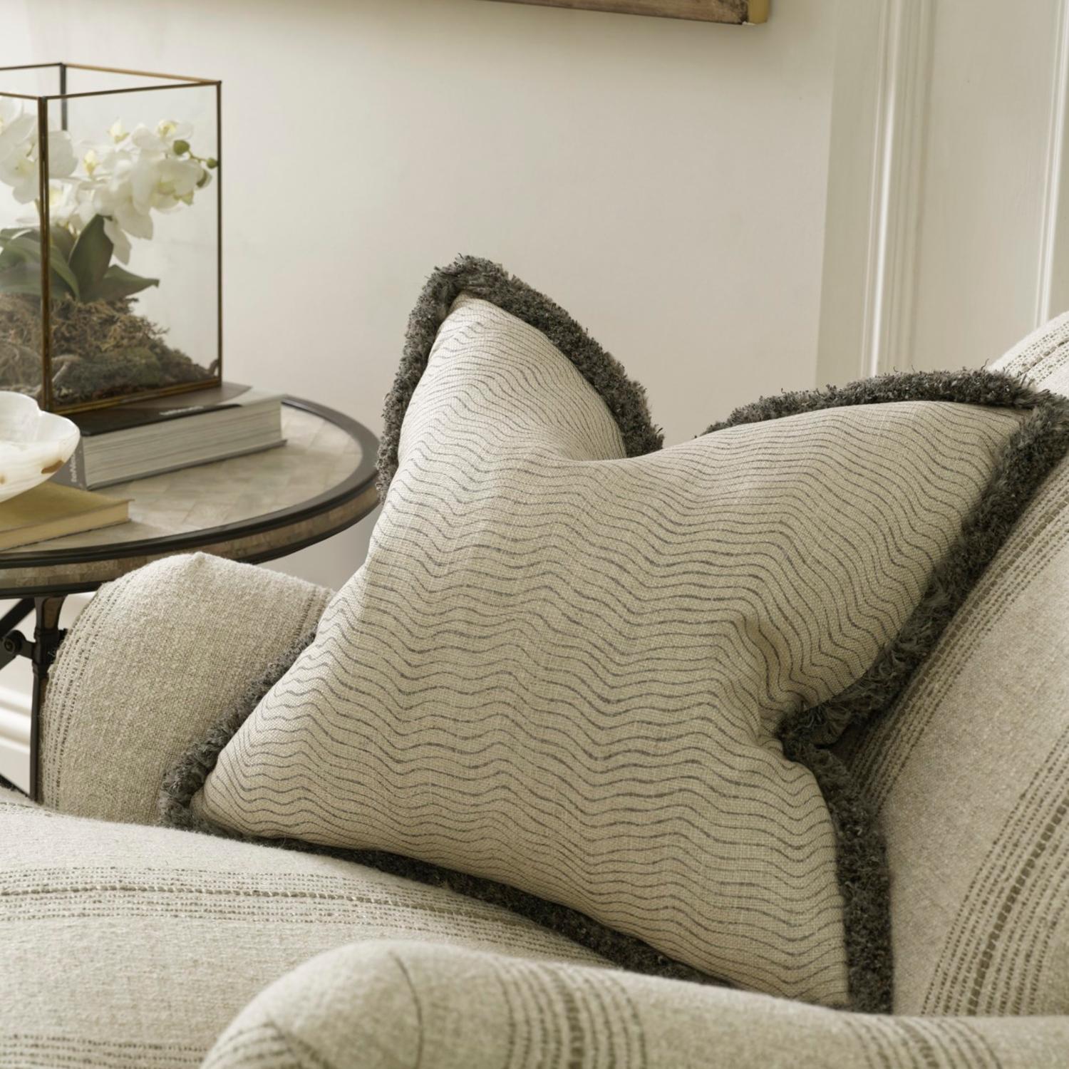 Canalasso Cloud Sustainable Feather Cushion - Andrew Martin Sophie Paterson With Trim Fringe Cotton Blend Linen Blend Stripe