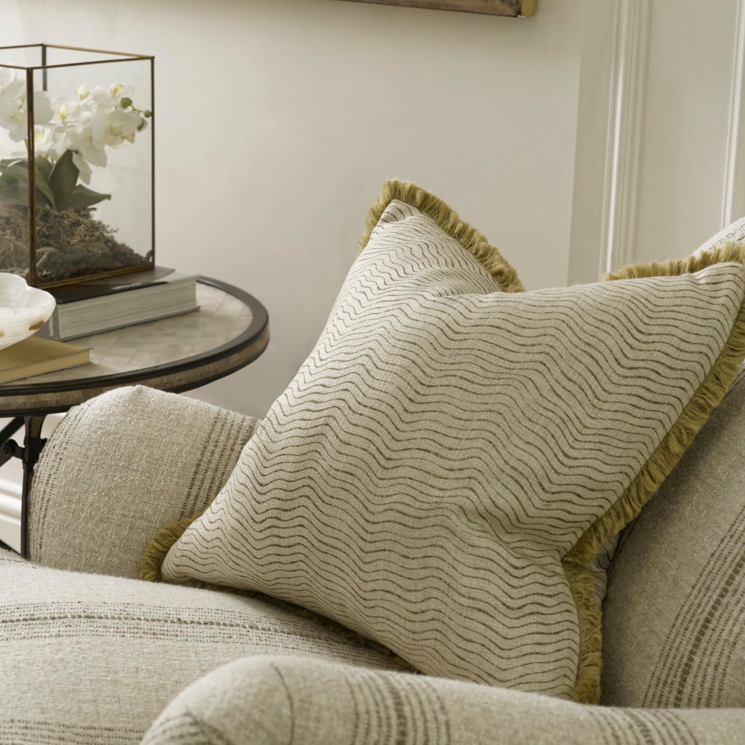 Canalasso Olive Sustainable Feather Cushion - Andrew Martin Sophie Paterson Cotton Blend Linen Blend Stripe